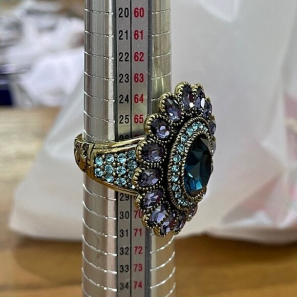 HEIDI DAUS Signed Amethyst Topaz Cocktail Statement Ring Costume 12 RARE - Picture 13 of 15